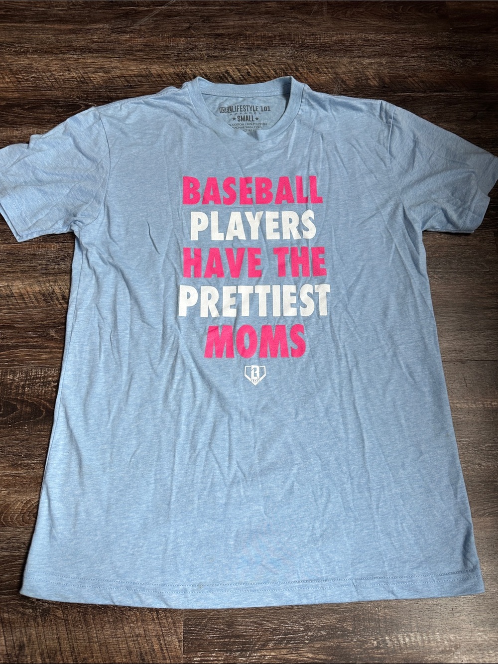 Light Blue Tee with Pink & White Baseball Graphic - Lifestyle 101